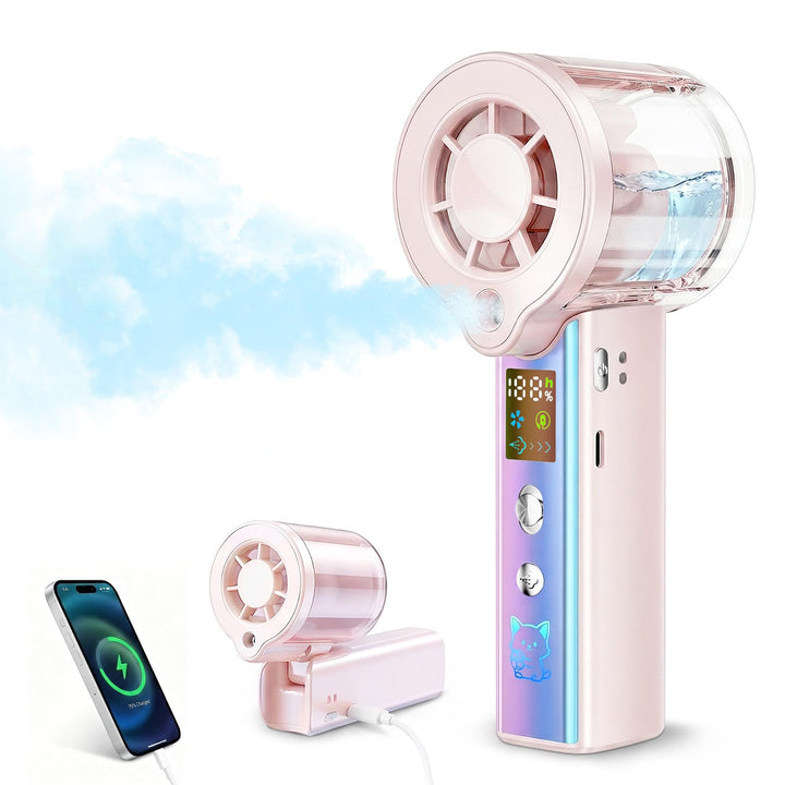 Carehabi Handventilator mit Wasserkühlung, 30000 U/min Mini Ventilator Akku 3000mAh, 1-100 Stufen Tr