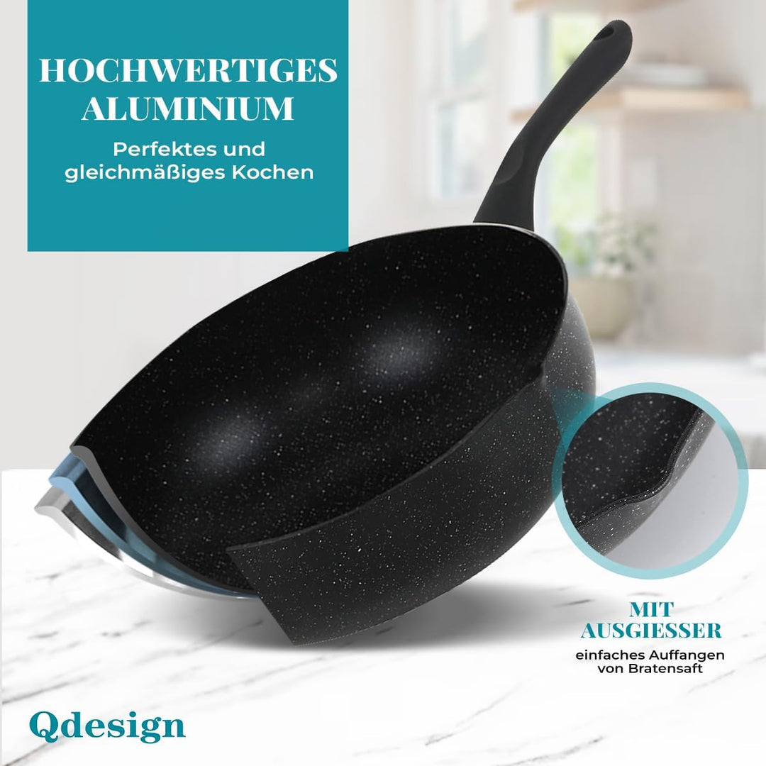 Qdesign BLACKMARBLE+ Wok aus Aluminiumguss mit Super-Antihaftbeschichtung, kratzfest, ohne PFOA - al