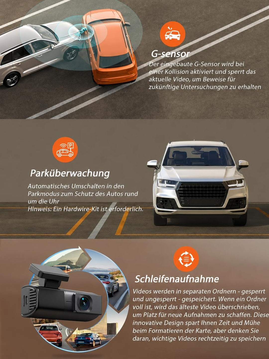 iZEEKER 2,5K Dashcam WiFi Dashkamera für Autos, Mini Auto Kamera 1440P Front Dashcam mit App-Unterst