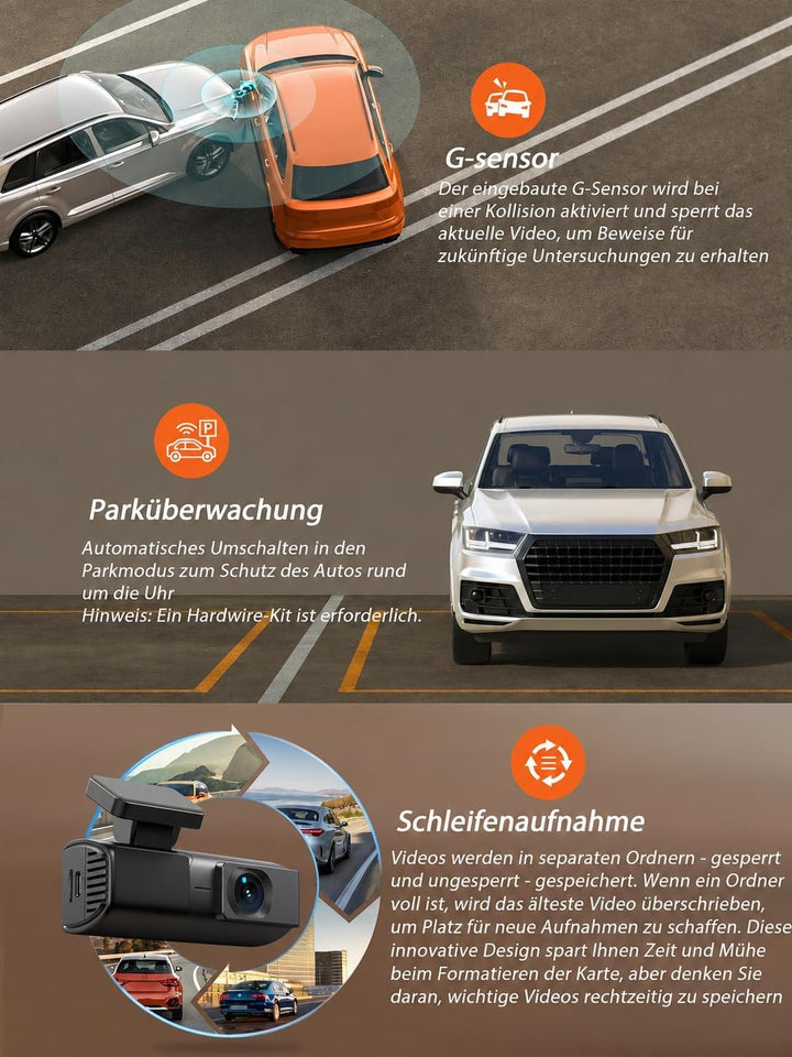 iZEEKER 2,5K Dashcam WiFi Dashkamera für Autos, Mini Auto Kamera 1440P Front Dashcam mit App-Unterst