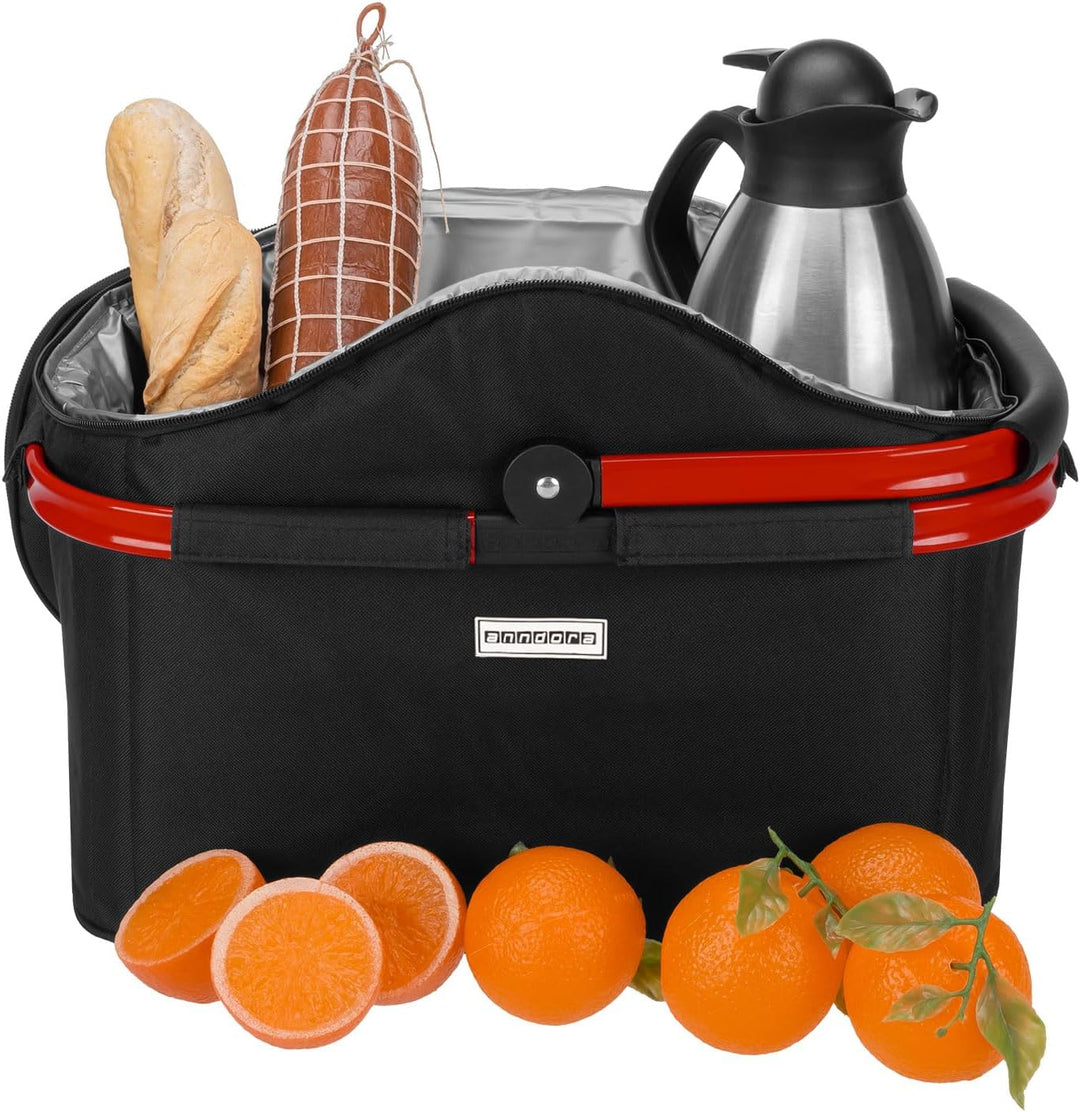 anndora Einkaufskorb 25 Liter ISO Picknick Kühlkorb Schwarz - Rahmen Rot Iso: Schwarz Rahmen Rot, Is