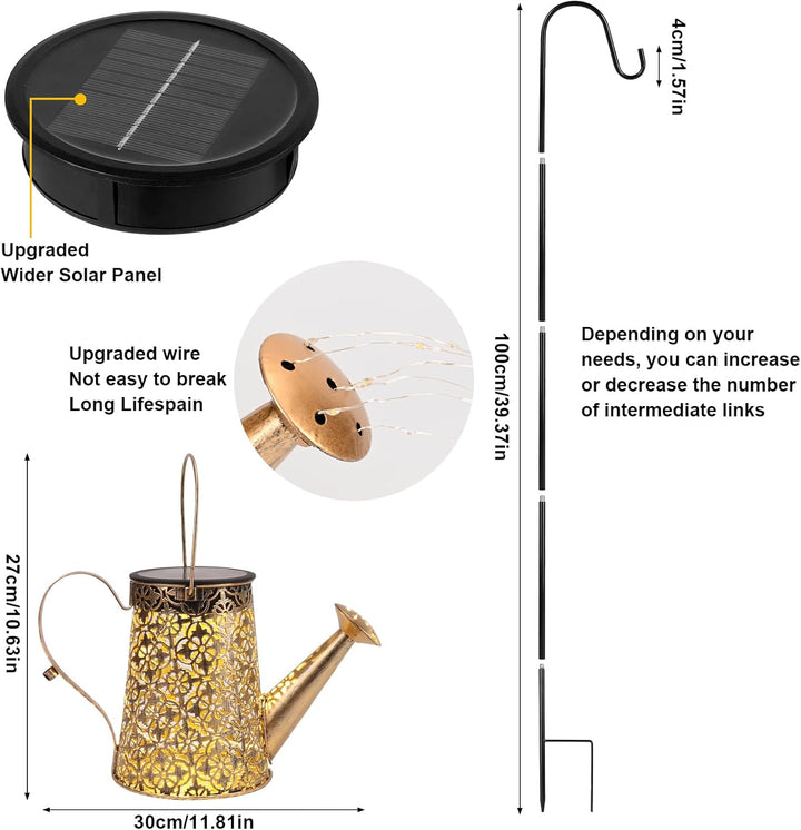 Solar Giesskanne mit Lichterkette Gartendeko, GuKKK LED Aussen Solarlampen, IP65 Wasserdicht Giesska