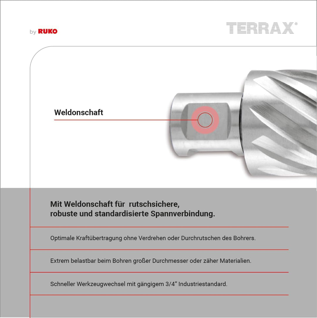 TERRAX by RUKO Kernbohrer HSS 26 mm Weldon, 26 mm
