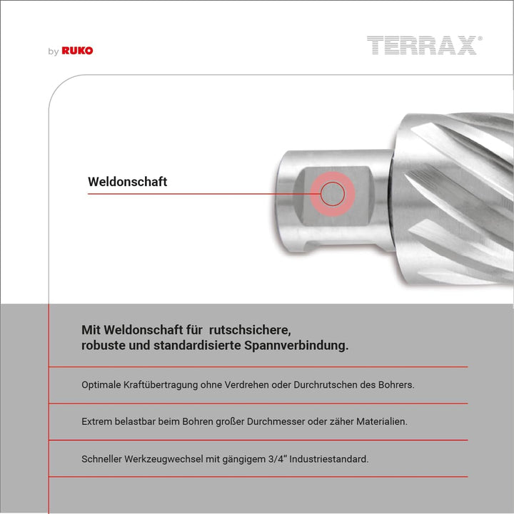 TERRAX by RUKO Kernbohrer HSS 26 mm Weldon, 26 mm