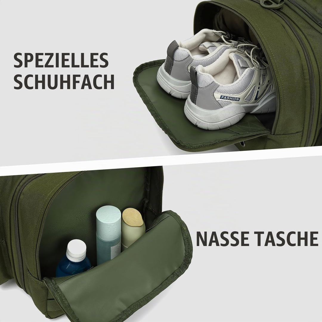 Taktische Reisetasche Sporttasche 40-45L Erweiterbar 3-in-1 Sporttaschen Herren Mittel mit Schuhfach