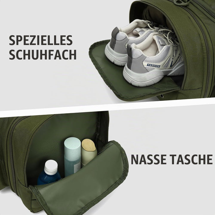 Taktische Reisetasche Sporttasche 40-45L Erweiterbar 3-in-1 Sporttaschen Herren Mittel mit Schuhfach