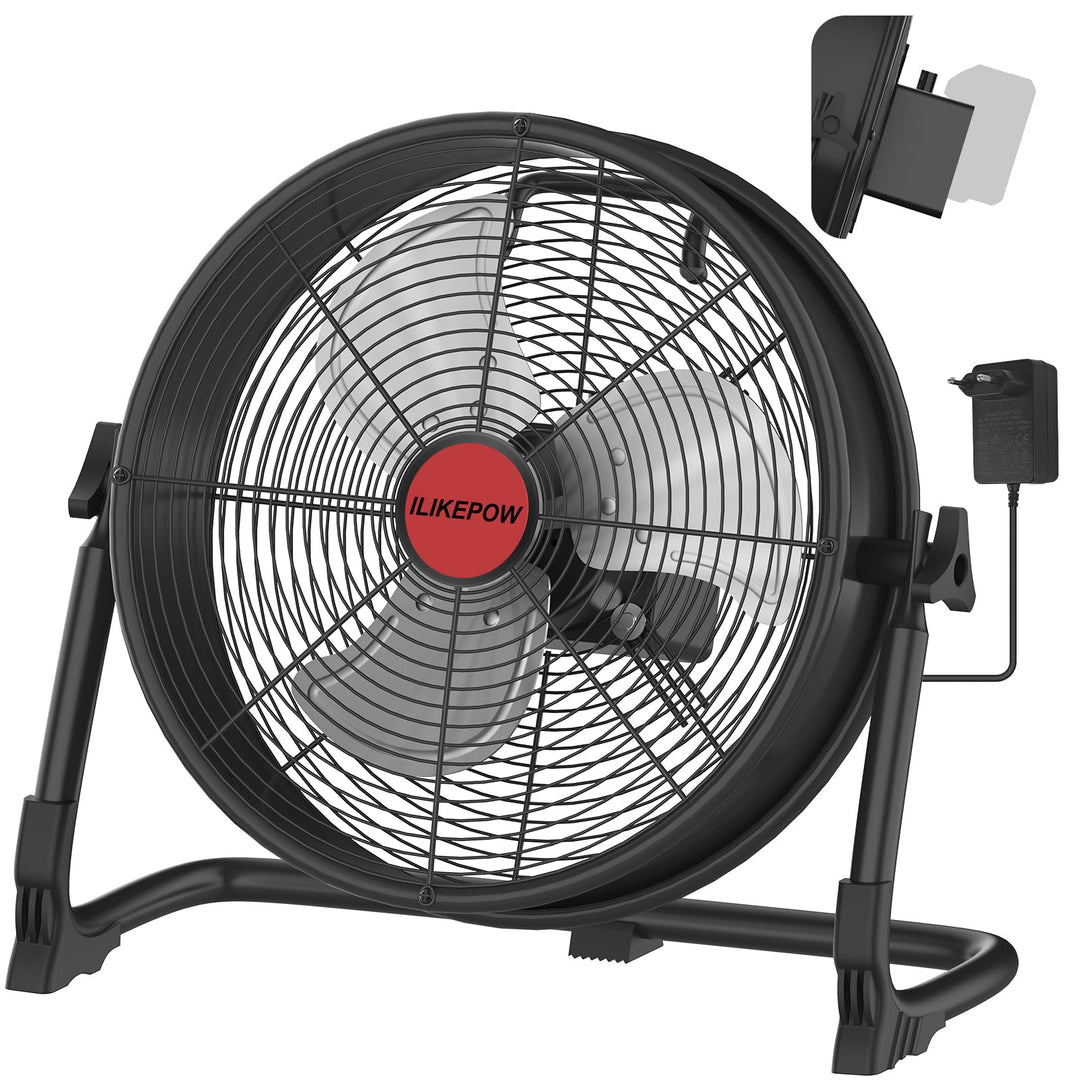 Akku Bodenventilator kompatibel mit Milwaukee 18V Akku, 12 Zoll Kabelloser Ventilator Leise, Netztei