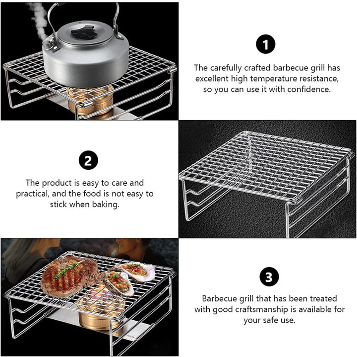 Grill-Warmhalterost aus robustem Edelstahl, tragbarer Grillrost mit Beinen für Outdoor, Rucksackreis