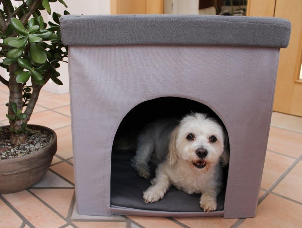 Hunde- &amp; Katzenhöhle Hocker, grau, 50x50x50 cm, Indoor | Multifunktionale Hunde- und Katzenhöhle mit
