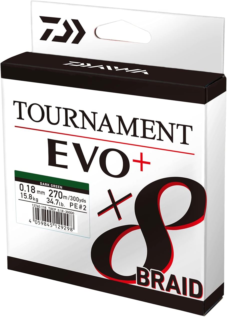 Daiwa Tournament x8 Braid EVO+, 900m, Dunkelgrün, Geflochtene Angelschnur 900m/0.20mm, 900m/0.20mm