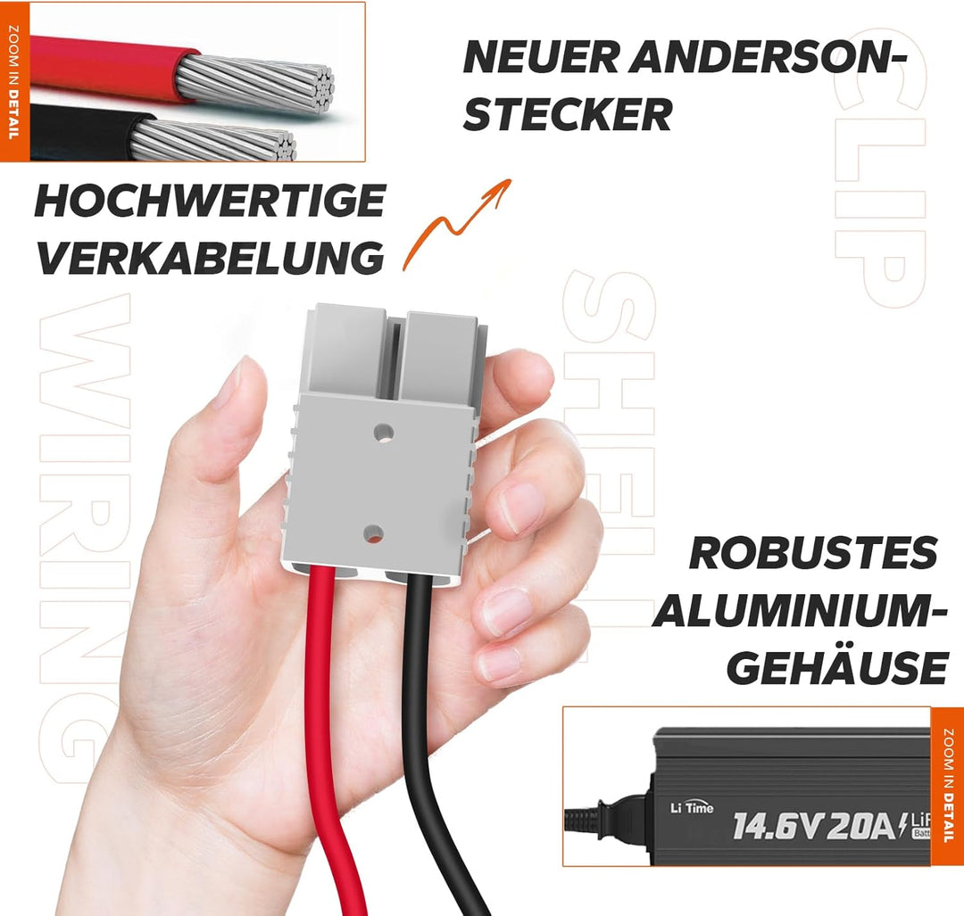 LiTime 14.6V 20A Lithium Batterieladegerät 12V LiFePO4 Batterieladegerät AC-DC Smart Charger mit And