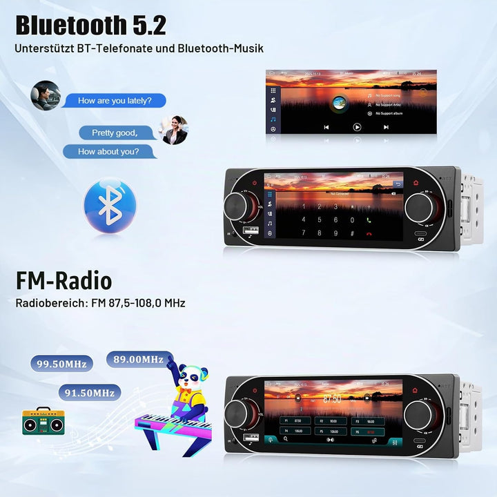SIXWIN 1 Din Autoradio mit CarPlay Android Auto,5.1 Zoll HD IPS Touchscreen Bildschirm Bluetooth 5.2