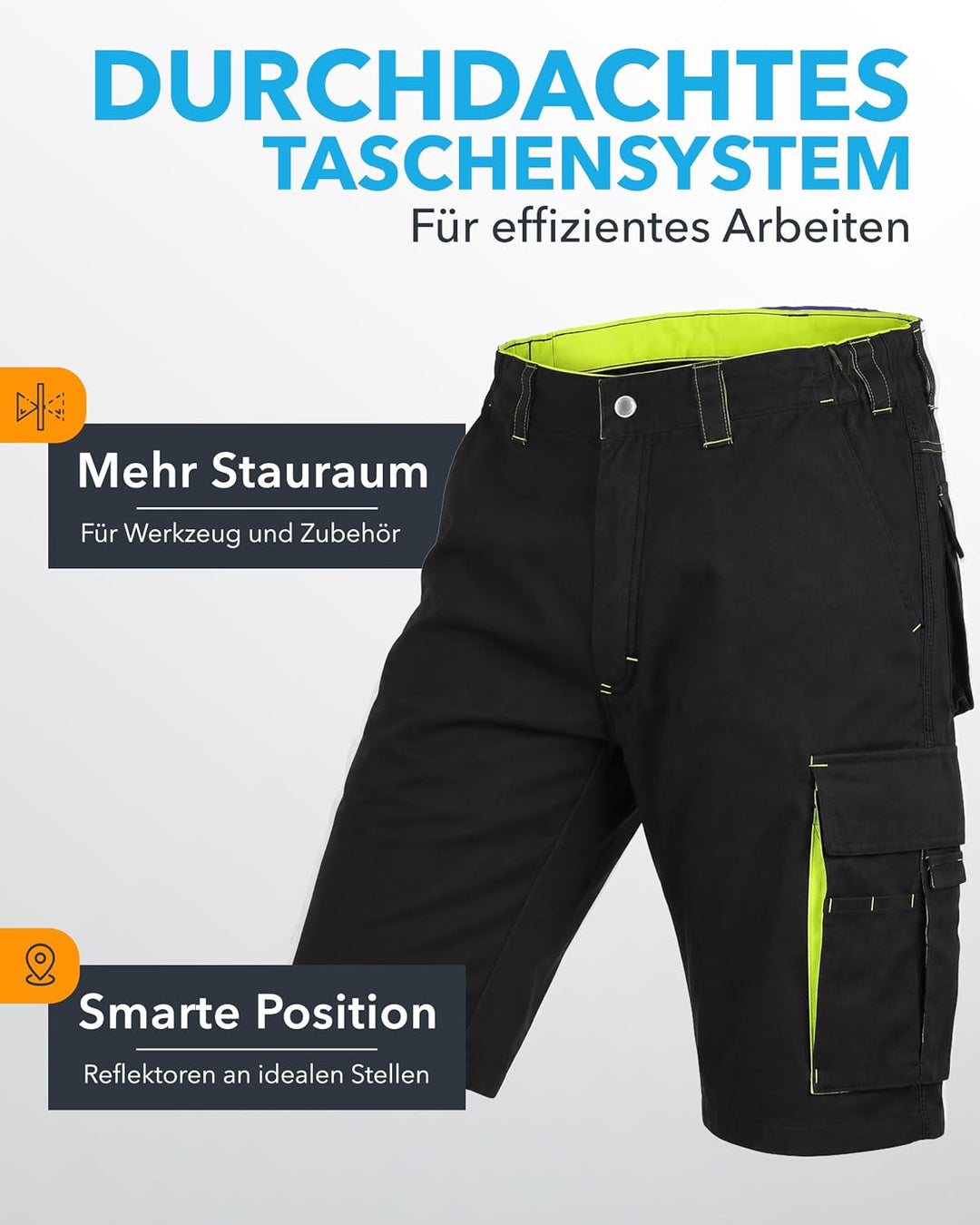 TMG | Arbeitsshorts für Herren, Kurze Arbeitshose mit Werkzeugtasche, robust &amp; strapazierfähig, Carg