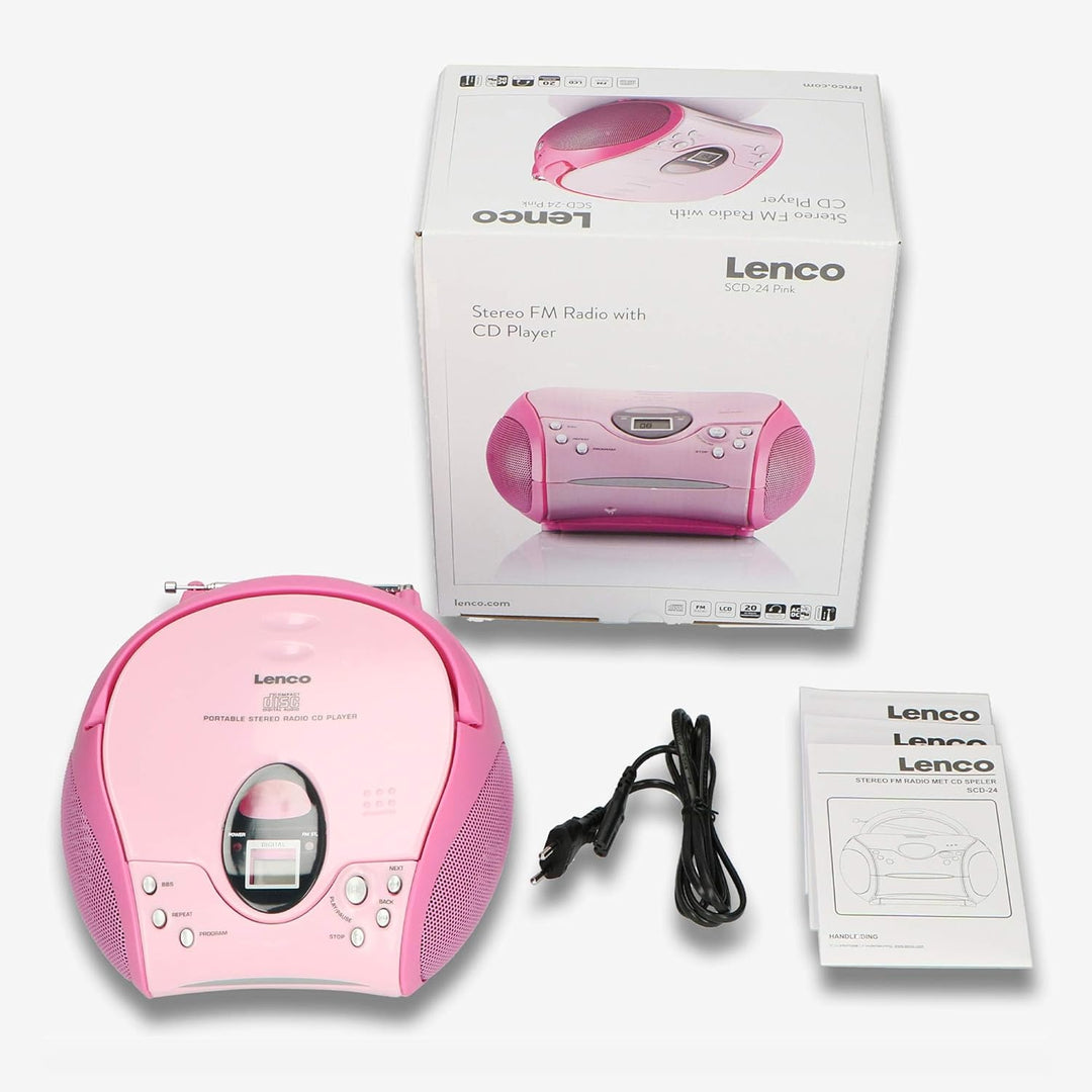 Lenco SCD-24 Stereo UKW-Radio mit CD-Player und Teleskopantenne rosa ohne Bluetooth pink, ohne Bluet