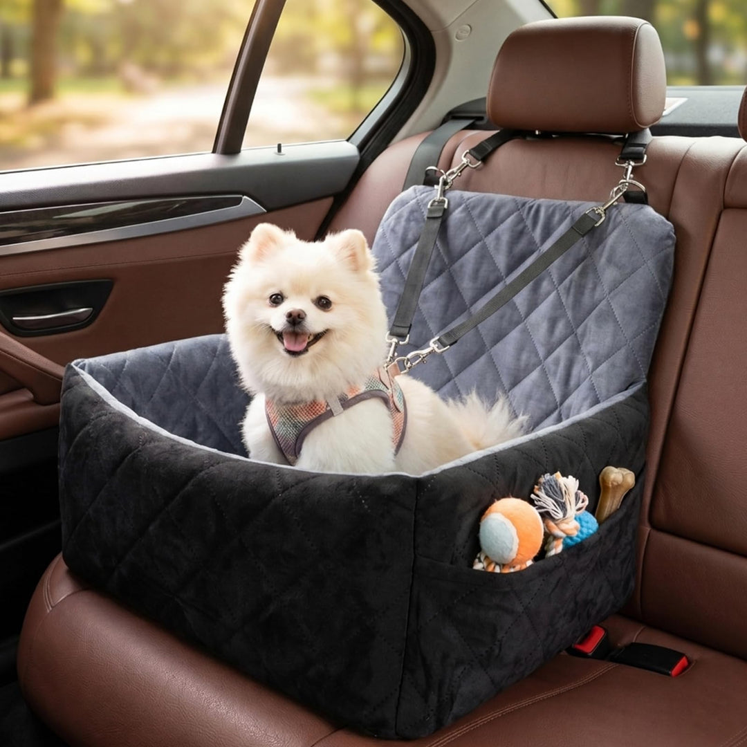 Hundeautositz bis 9 kg, Memory-Schaum Hundebooster mit Plüsch-Samt-Bezug, rutschfeste Unterseite &amp; 2