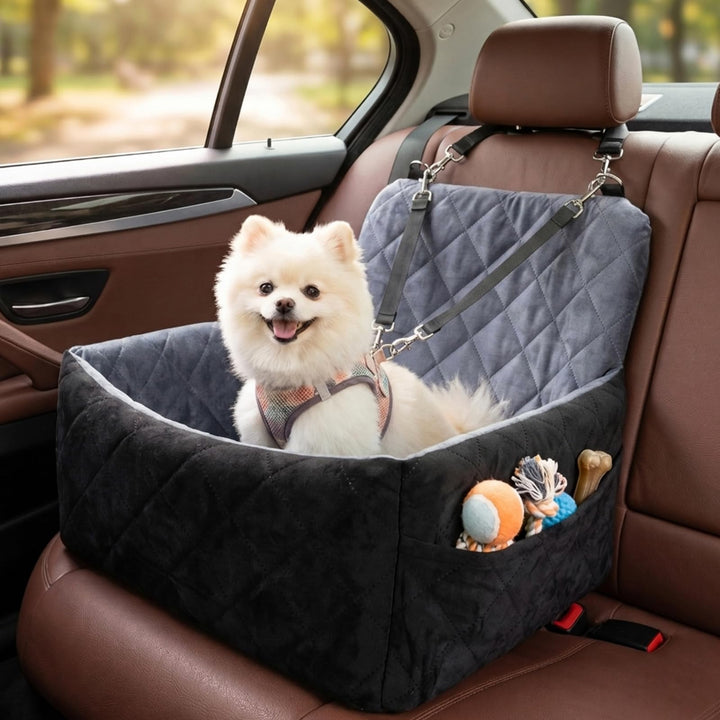 Hundeautositz bis 9 kg, Memory-Schaum Hundebooster mit Plüsch-Samt-Bezug, rutschfeste Unterseite &amp; 2