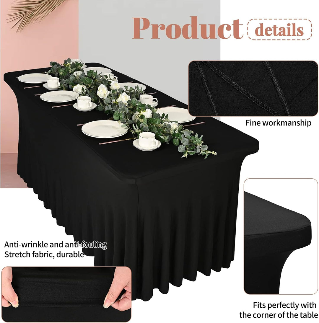 3 Packungen Spandex-Tischröcke, 182 x 76 cm, Stretch-Tischdecke für rechteckige Tische, knitterfreie