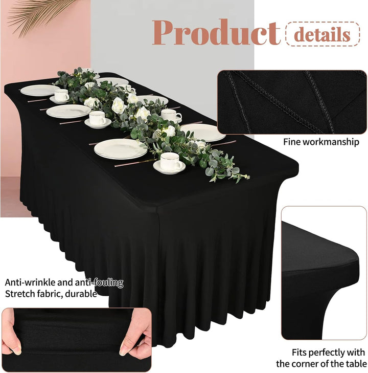 3 Packungen Spandex-Tischröcke, 182 x 76 cm, Stretch-Tischdecke für rechteckige Tische, knitterfreie