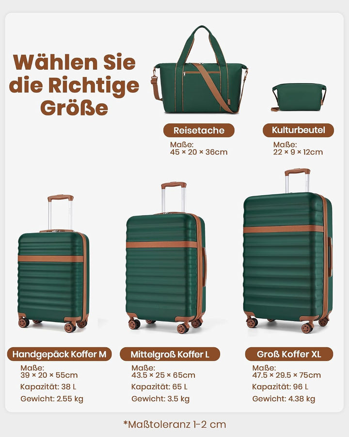 KONO Koffer 5er Set Hartschalenkoffer ABS+PC, Handgepäck/Mittel/Gross Reisekoffer mit TSA Schloss, E