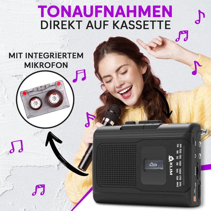 KLIM K8 Kassettenspieler mit Fusion-Kopfhörern - Kassettenrekorder - NEU Cassette Player - AM/FM Kas