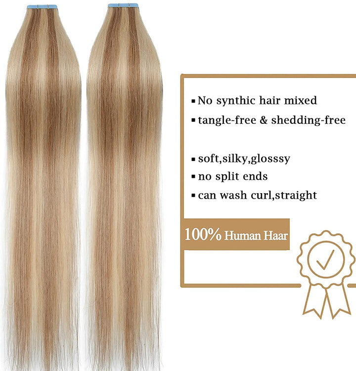 SEGO Tape in Extensions Echthaar Haarverlängerung 40 Pcs 2.5g/Tresse Klebeband Band Haarteil glatt K