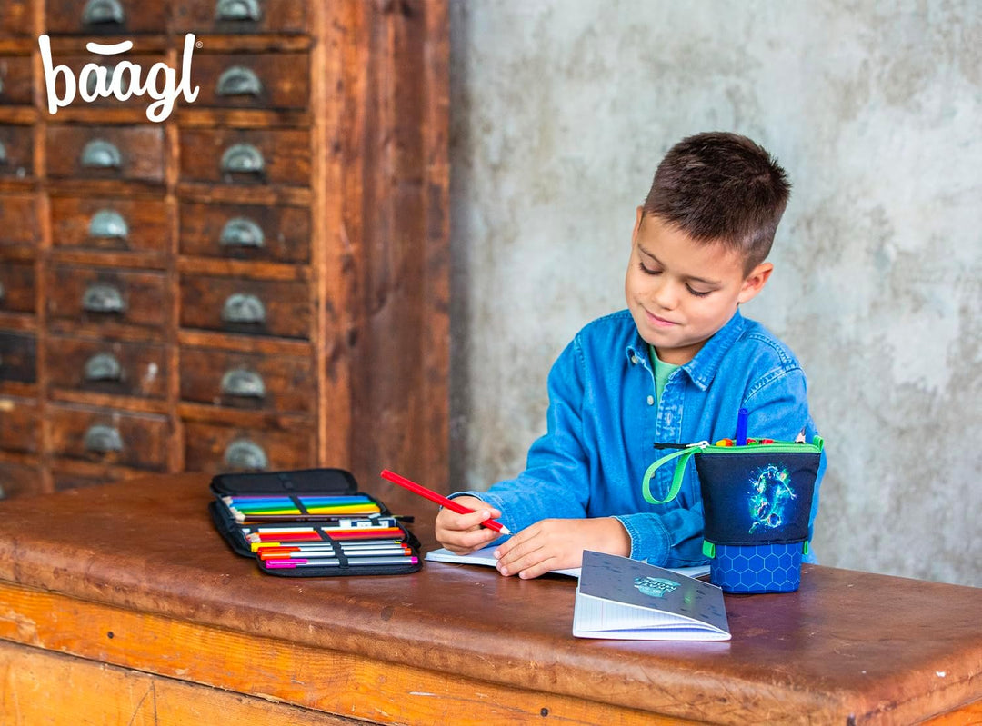 Baagl Federmäppchen Jungen - Stifteetui Kinder - Mäppchen Etui für Schule - Robuste Federtasche & Fe