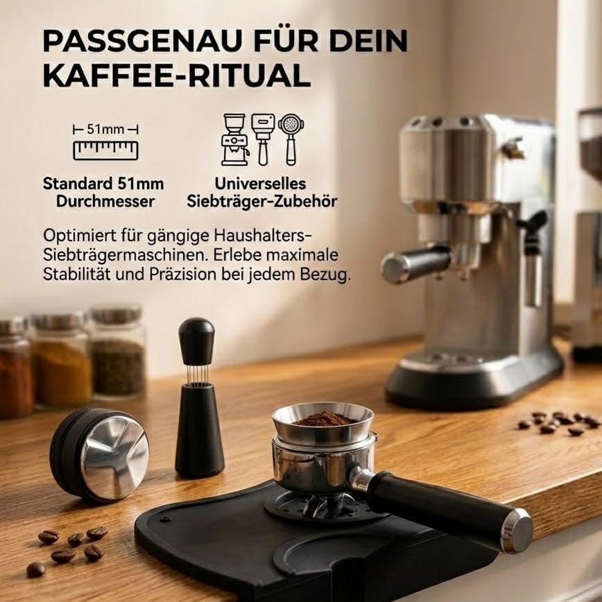 51mm Espresso Zubehör Set, 4-in-1 Barista Kit mit Kaffeeverteiler, Dosierring, WDT-Tool & Tampermatt