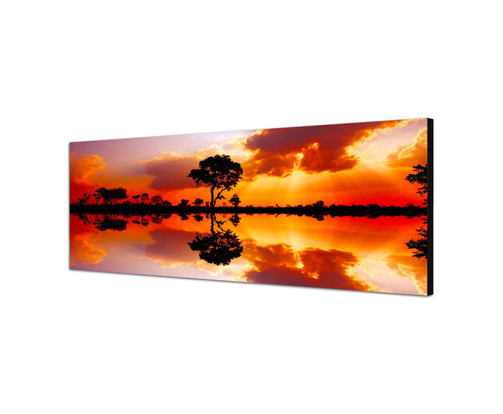 Augenblicke Wandbilder Leinwandbild als Panorama in 150x50cm Afrika See Sonnenuntergang Spiegelung