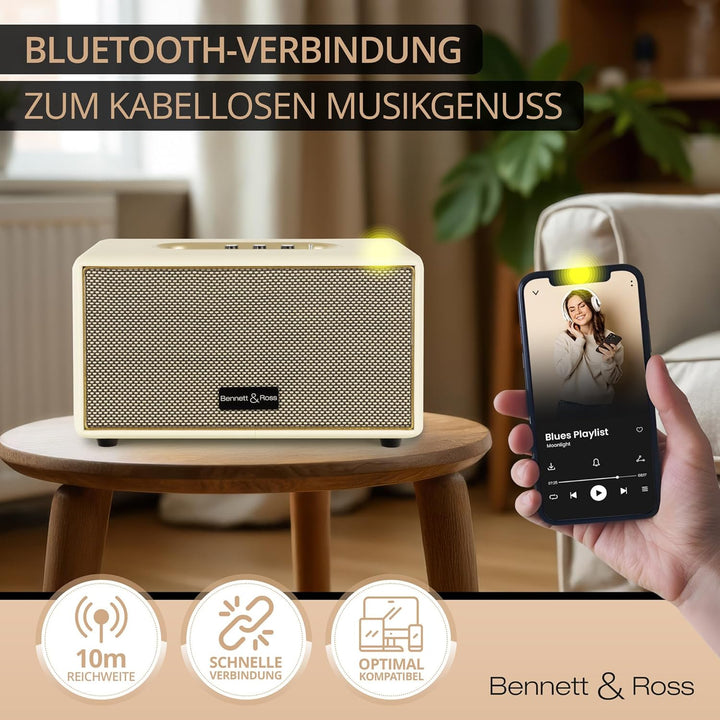 Bennett & Ross BB-860CW Blackmore - Retro Bluetooth Lautsprecher in Lederoptik - Vintage Speaker mit