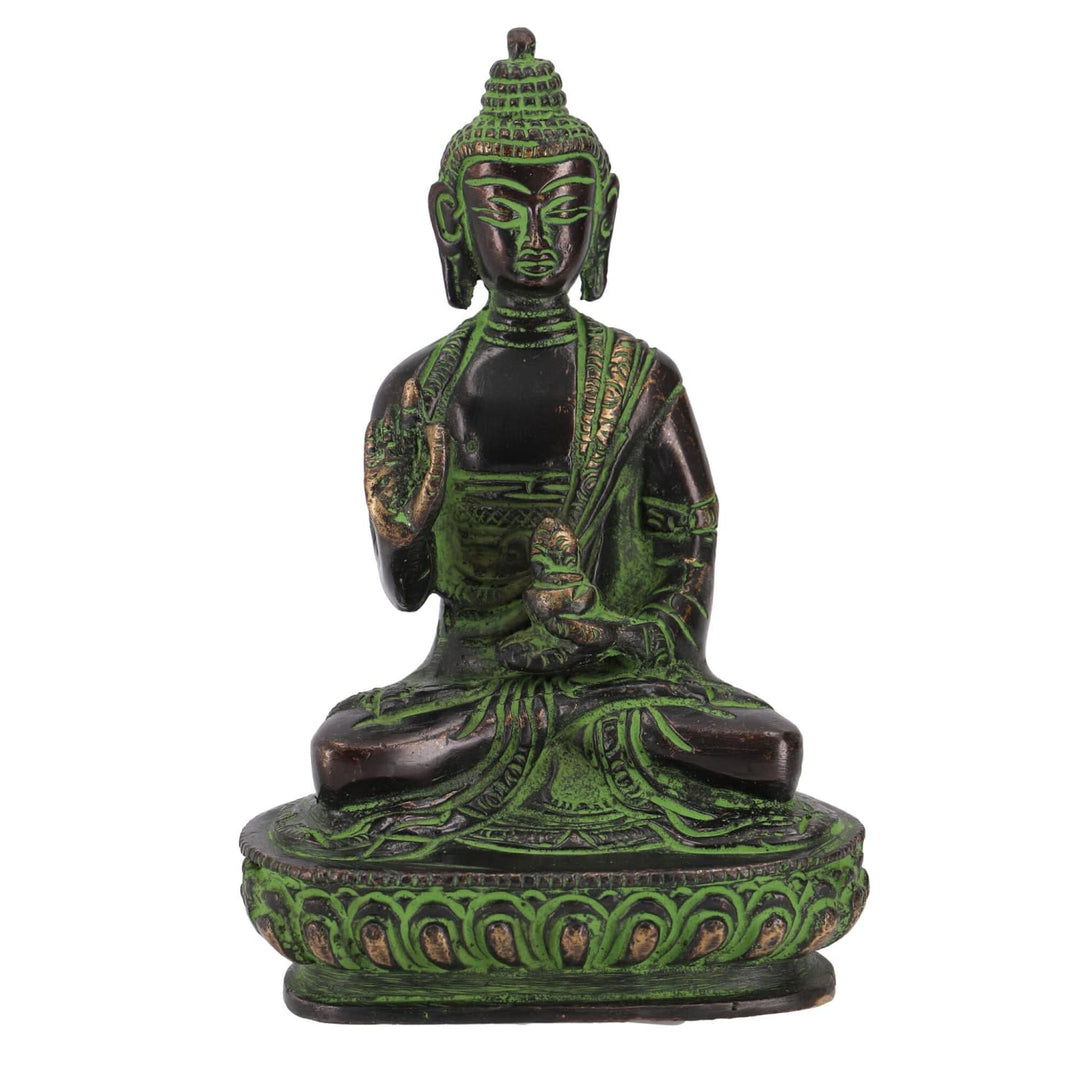 GURU SHOP Buddha Statue aus Messing Amoghasiddhi Buddha 14 cm - Modell 13, Grün, Buddhas, Modell 13