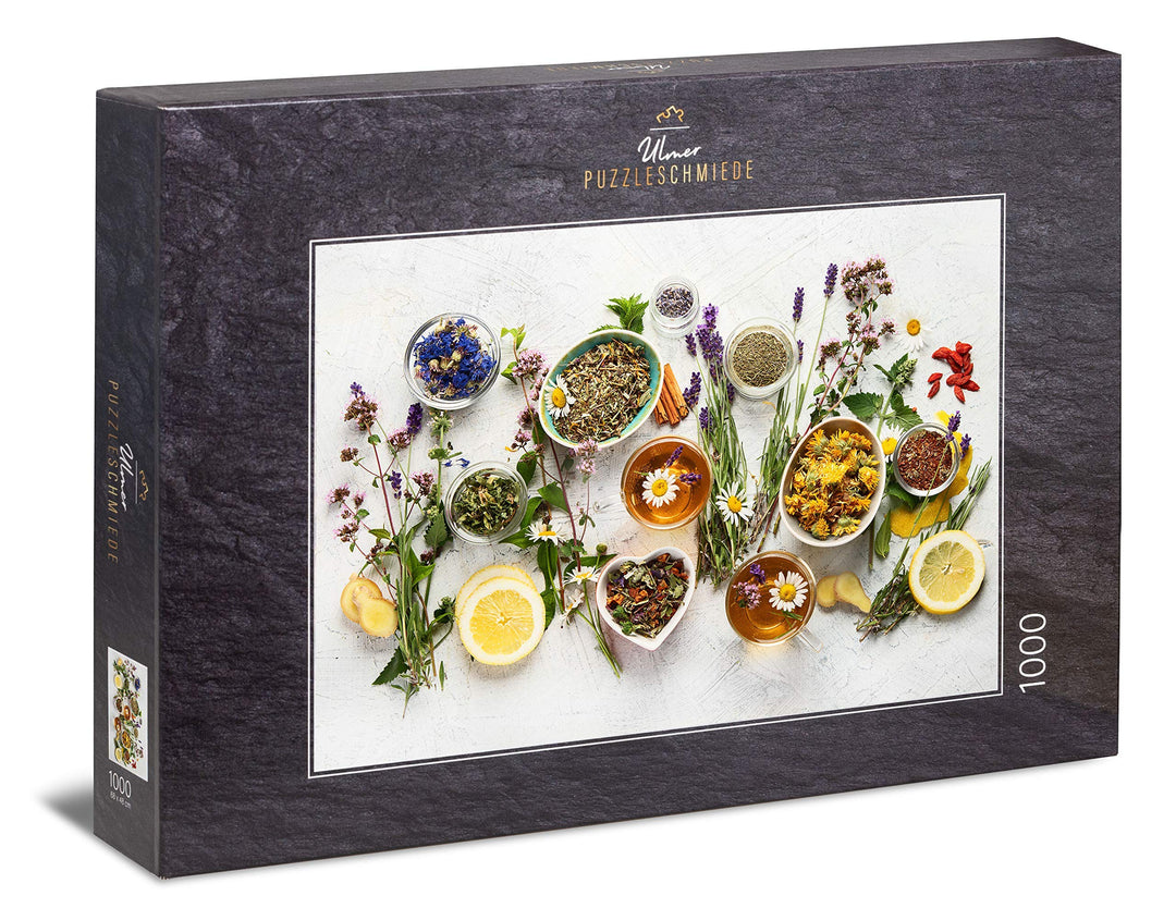 Ulmer Puzzleschmiede - Puzzle Kräuter und Tee - klassisches 1000 Teile Puzzle - Tee-Zutaten mit mark