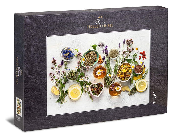 Ulmer Puzzleschmiede - Puzzle Kräuter und Tee - klassisches 1000 Teile Puzzle - Tee-Zutaten mit mark