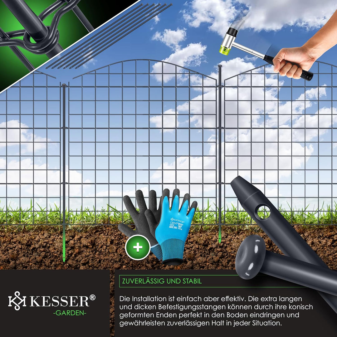 KESSER® Teichzaun Gartenzaun Steckzaun Komplettset Metall 5x Oberbogen Rund Inkl. Handschuhe, 1x Ham