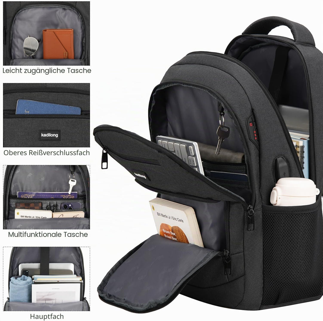 kadilong 17.3 Zoll Rucksack Herren Damen,Schulrucksack Teenager Schultasche Schulranzen mit Laptopfa