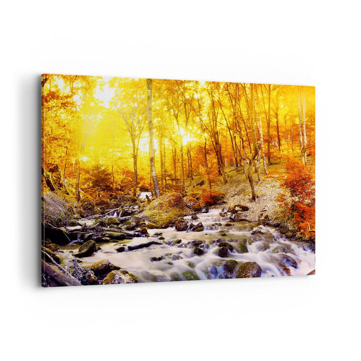 Bilder auf Leinwand 100x70cm Leinwandbild mit Rahmen Berge Bach Wasser Gross Wanddeko Bild Schlafzim