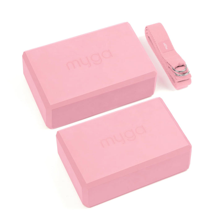 Myga Yoga Zubehör Set | 2 Rutschfeste Yoga Blöcke &amp; Verstellbarer Yoga Gurt | Perfekt für Anfänger &amp;