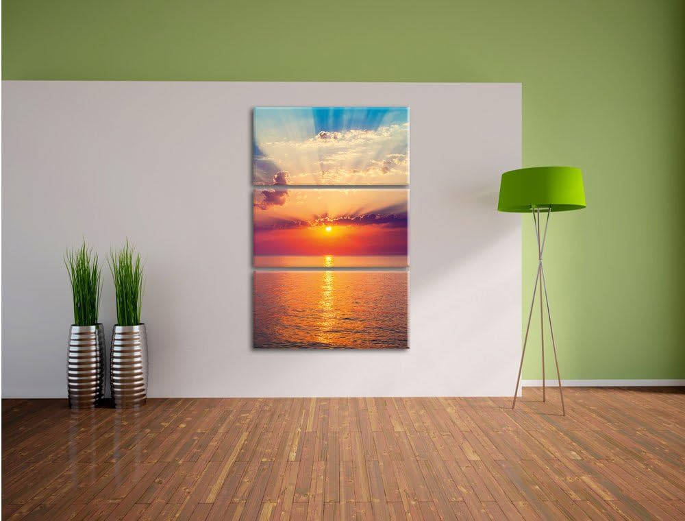 Pixxprint Meer im Sonnenaufgang 3-Teiler Leinwandbild 120x80 Bild auf Leinwand