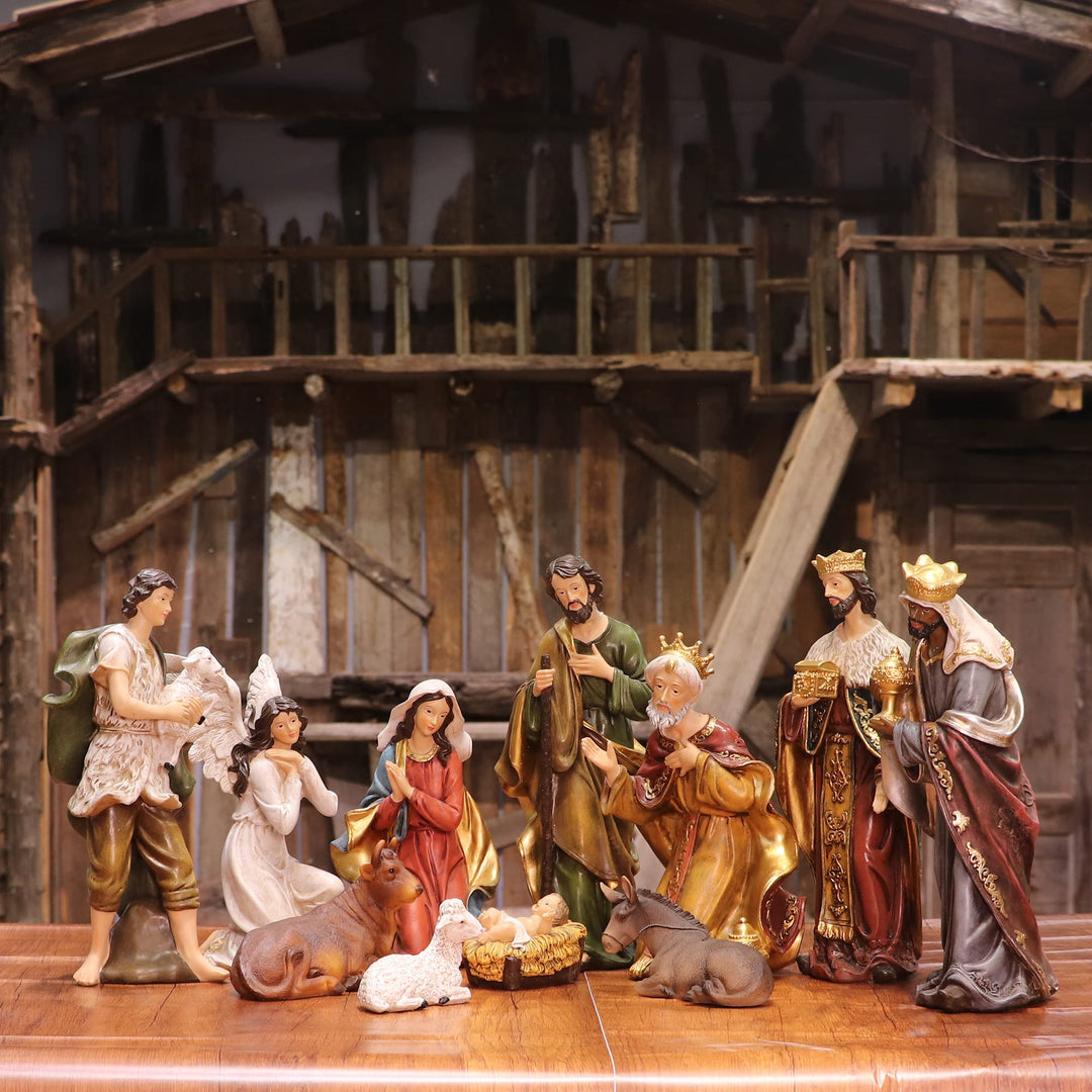 Zayton Weihnachtskrippen-Set, Miniaturen, 11-teilig, 12,7 cm, Statue, Jesuskrippe, Krippe, Ornament,