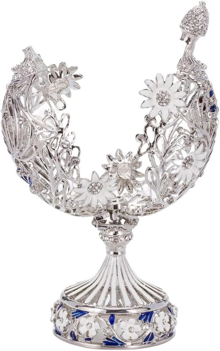 Fabergé-Stil geschnitzt Ei mit Blumen & Schmetterling 16,5 cm silber Farbe