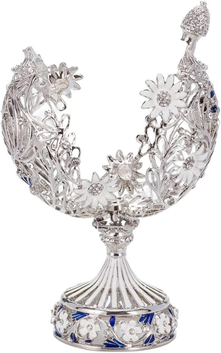 Fabergé-Stil geschnitzt Ei mit Blumen & Schmetterling 16,5 cm silber Farbe