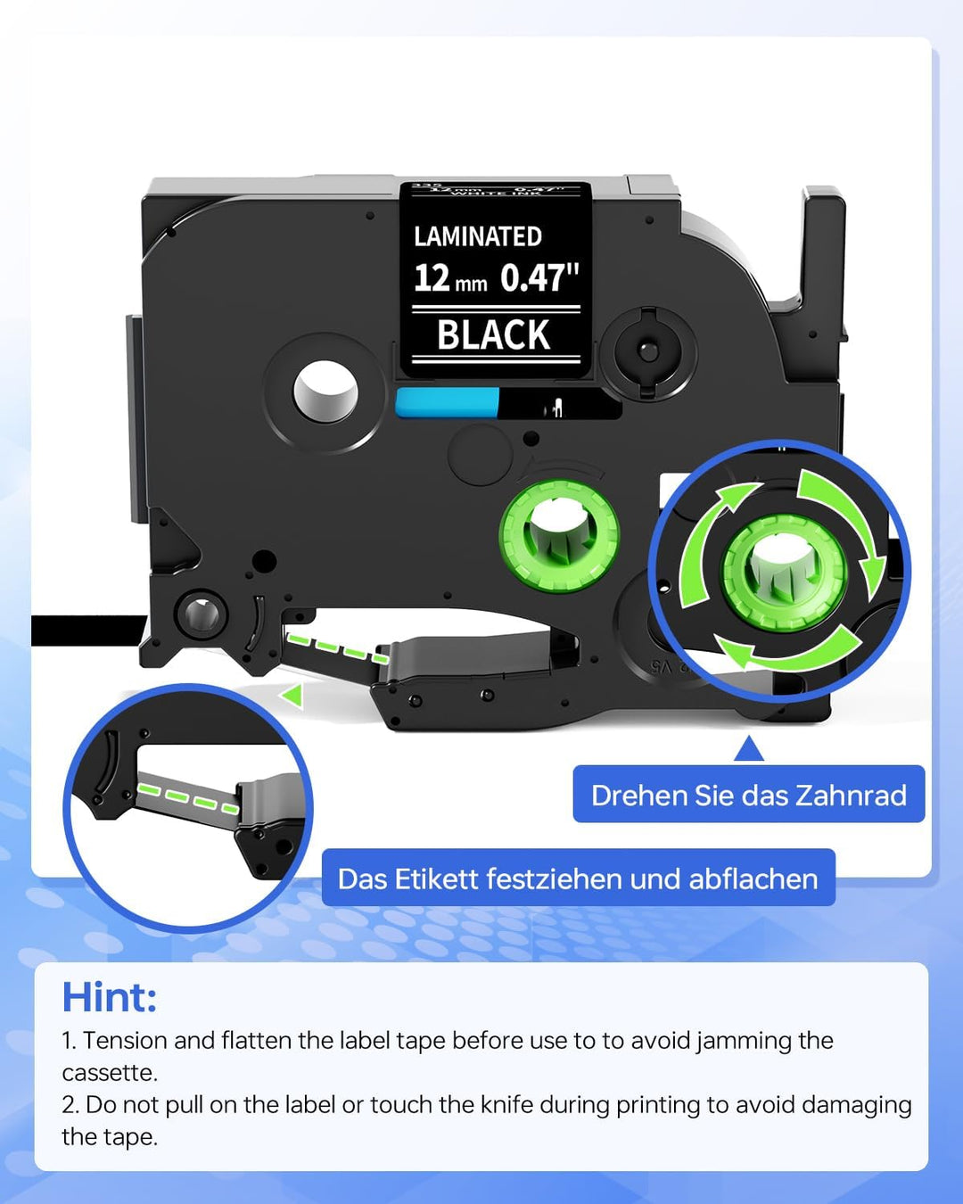Tze-335 Schwarz Tape Cassette 12mm Kompatible mit Brother P-touch Bänder 12mm 0.47 White on Black Sc