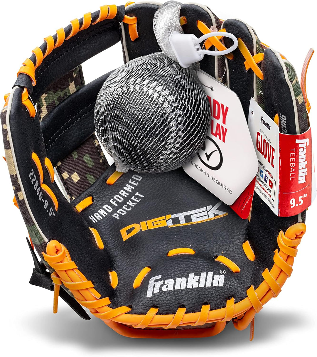 Franklin Sports RTP Teeball Performance Handschuh & Ball Combo (24,1 cm) Rechte Hand Wurf schwarz/or