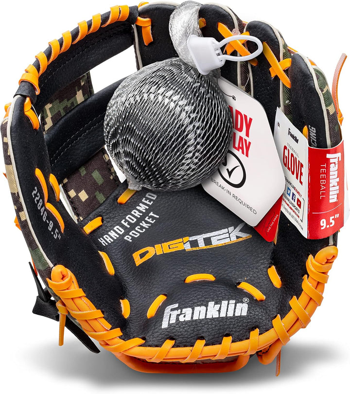 Franklin Sports RTP Teeball Performance Handschuh & Ball Combo (24,1 cm) Rechte Hand Wurf schwarz/or