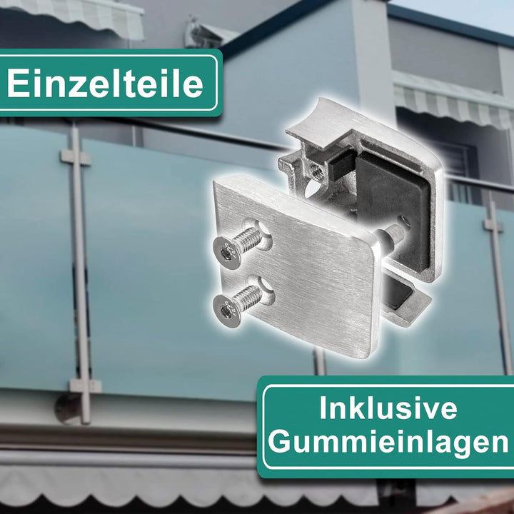 PRIOstahl Glashalter 4 Stück Glasklemme Klemmhalter Glashalter mit Sicherungsplatte + Sicherungsstif