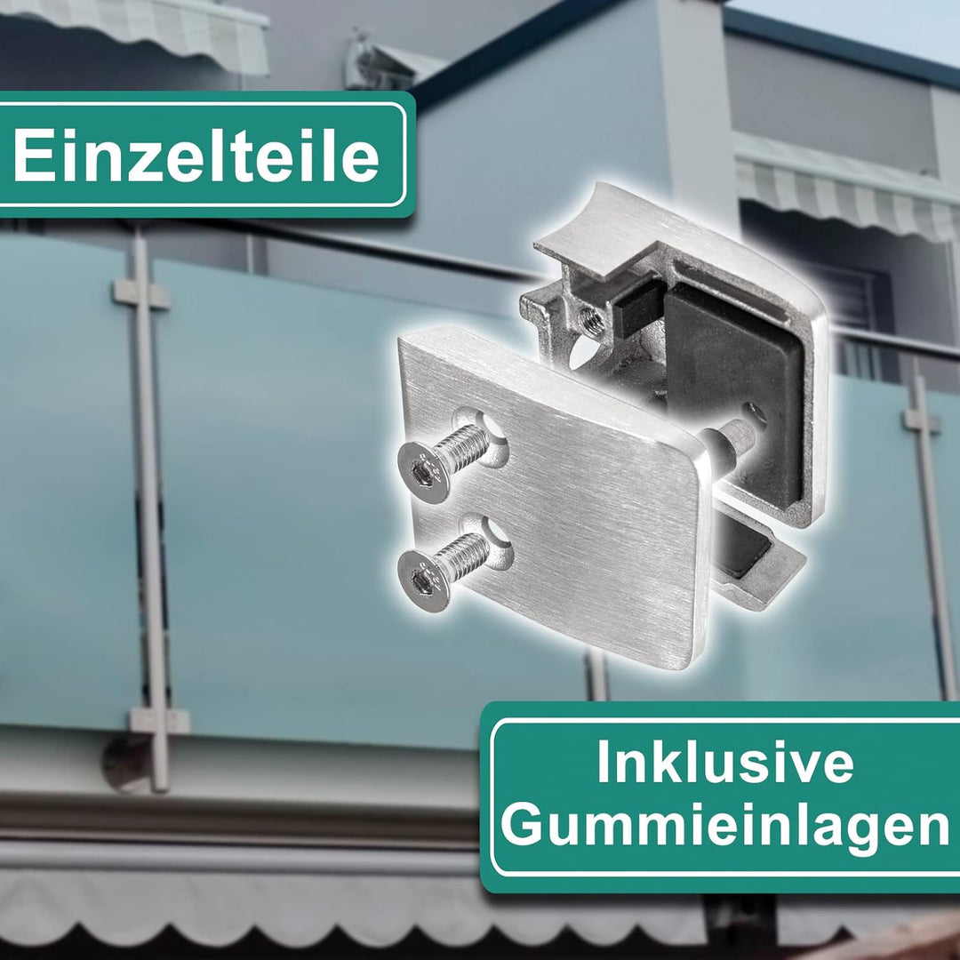 PRIOstahl Glashalter 4 Stück Glasklemme Klemmhalter Glashalter mit Sicherungsplatte + Sicherungsstif