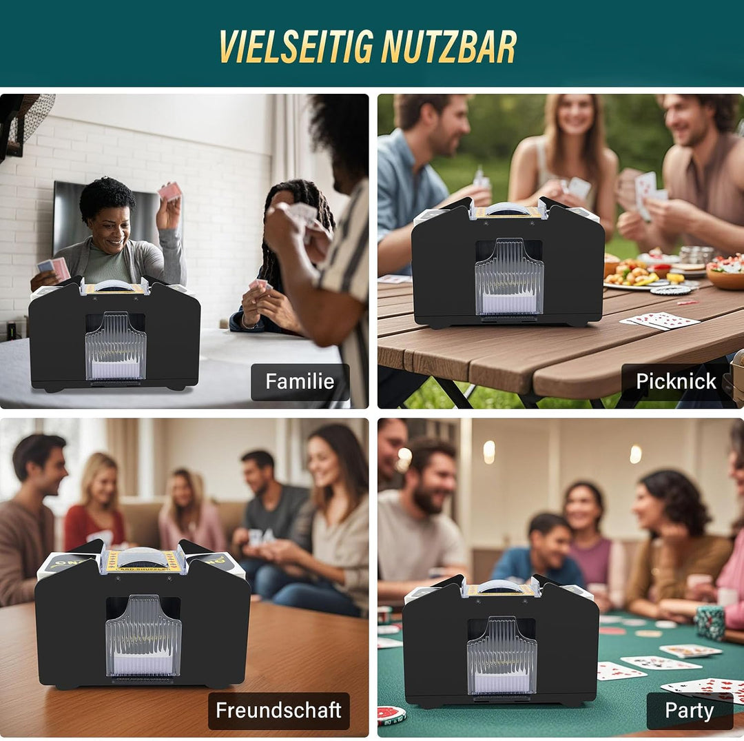 Elektrische Kartenmischmaschine, Automatischer Kartenmischer für 1–4 Decks, Kartenmischgerät für UNO