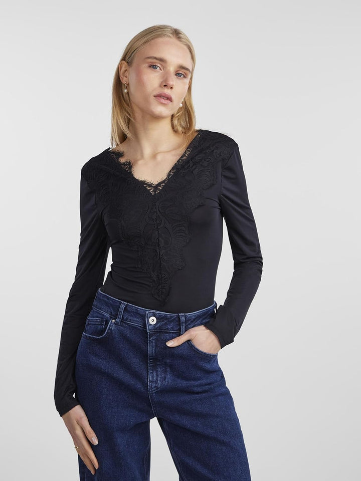 PIECES Damen Pcilu Ls Top Noos XL Schwarz, XL Schwarz