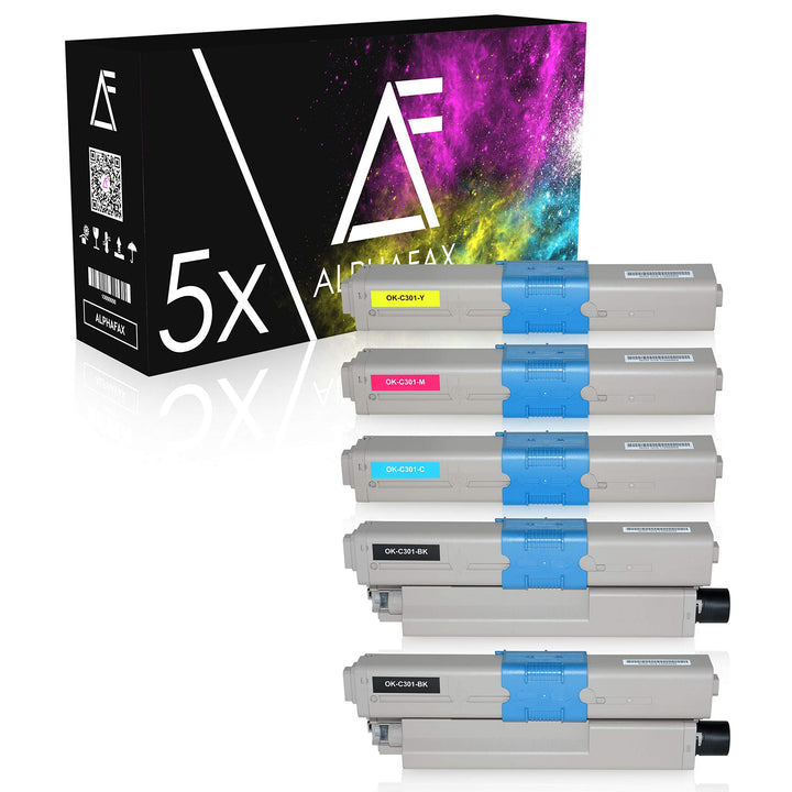 5 Toner kompatibel mit Oki C301, C321DN, C301DN, MC332DN, MC342DN, MC342DNW, MC340 Series - Schwarz