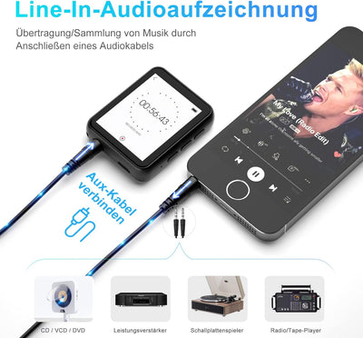 Bluetooth 5.0 MP3 Player, 16GB HiFi Verlustfreier Ton MP3 Musik Player mit Lautsprecher, Voice Recor