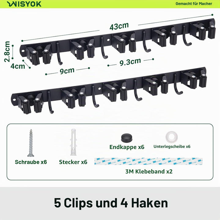 WISYOK Besenhalterung Wand 2pcs, 10 Halter + 8 Haken Schwerlast Gerätehalter, Edelstahl Gartengeräte